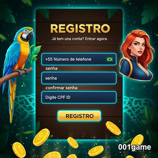Imagem do registro e cadastro de jogos no 001game, plataforma para jogadores.