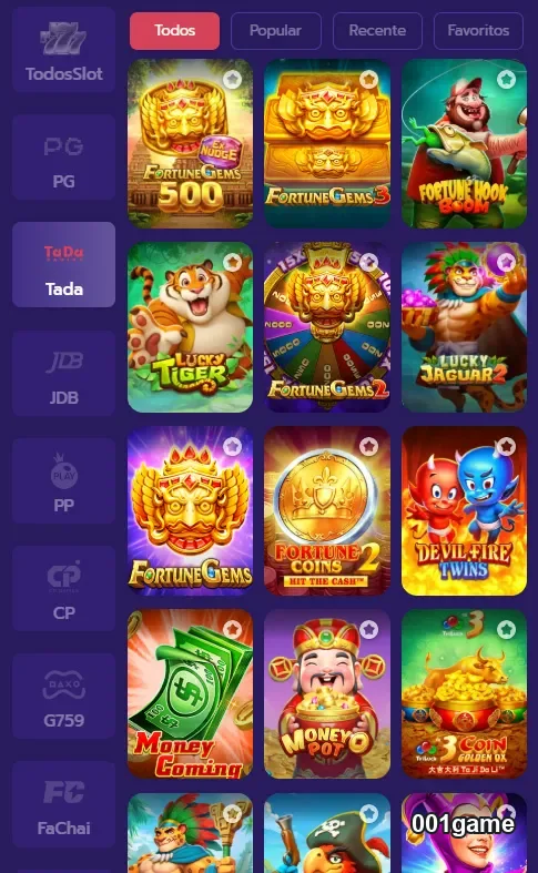 Imagem ilustrativa de todos os jogos de slot disponíveis no 001game